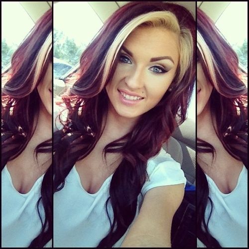 Red And Blonde Hair Color Ideas Eab8xipry Cooking Pinterest Dark Red Hair Blonde Streak Not Sure About The Color Combo But I Like Idea