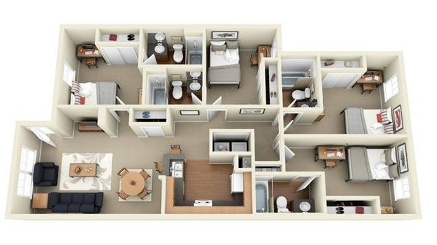 4 Gambar Sketsa Denah Rumah 1 Lantai 4 Kamar Tidur | Denah rumah, Rumah