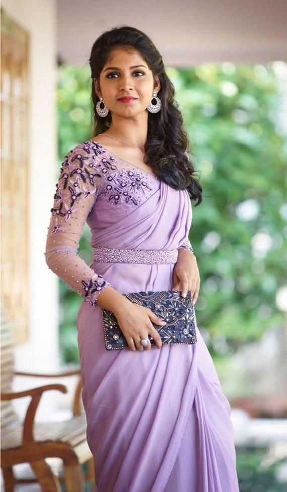 Purple Color Beautiful Saree wiith embroidery and Purple Color Beautiful Saree wiith embroidery and