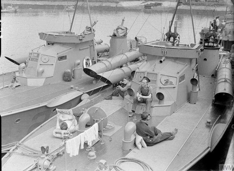 MOTOR TORPEDO BOATS. ON BOARD AN MTB ON PATROL. MTB's at the quayside