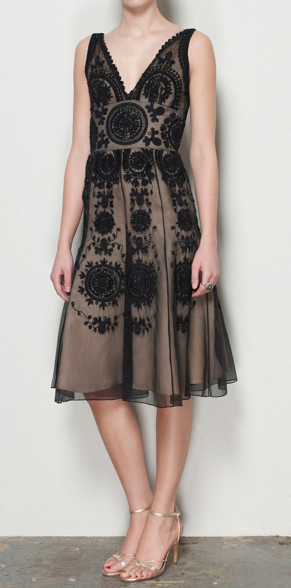 pink dress with black lace overlay