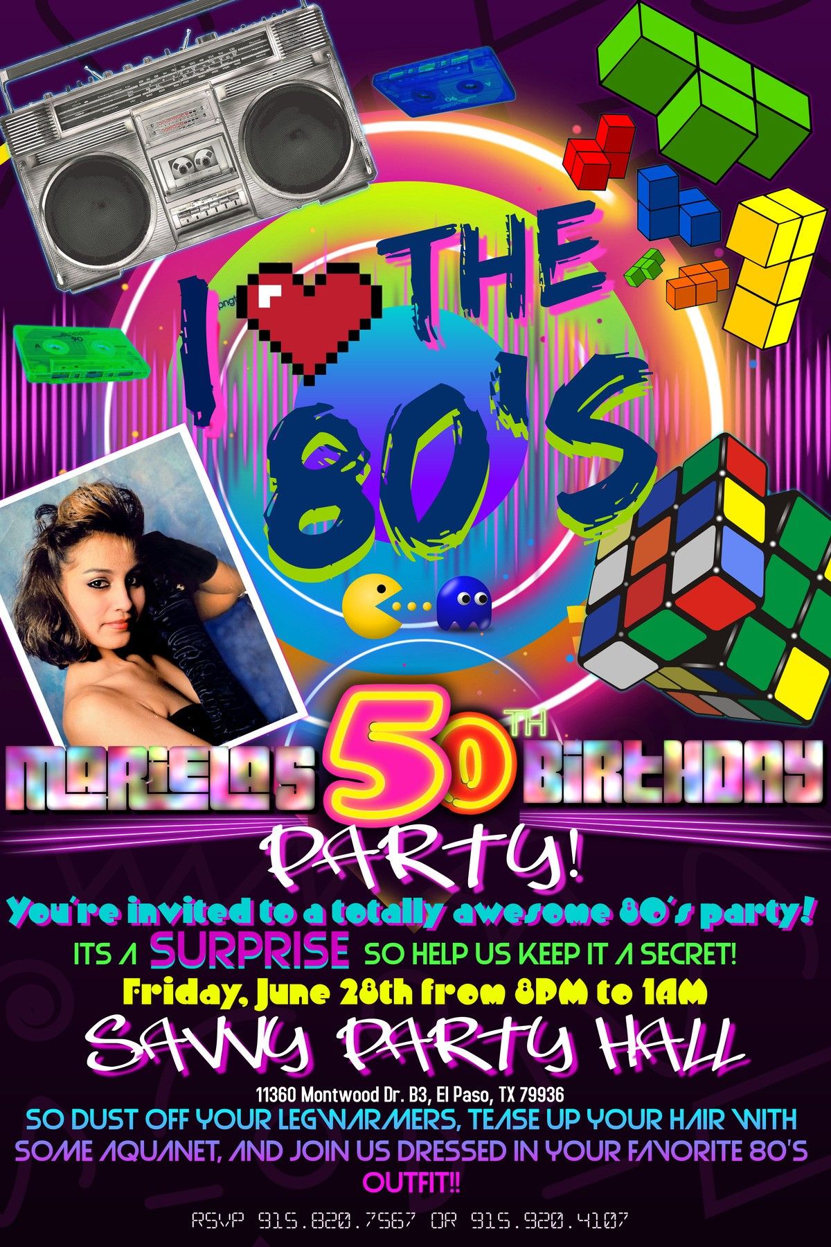 I love the 80s Party themed invitations I made for my mom
