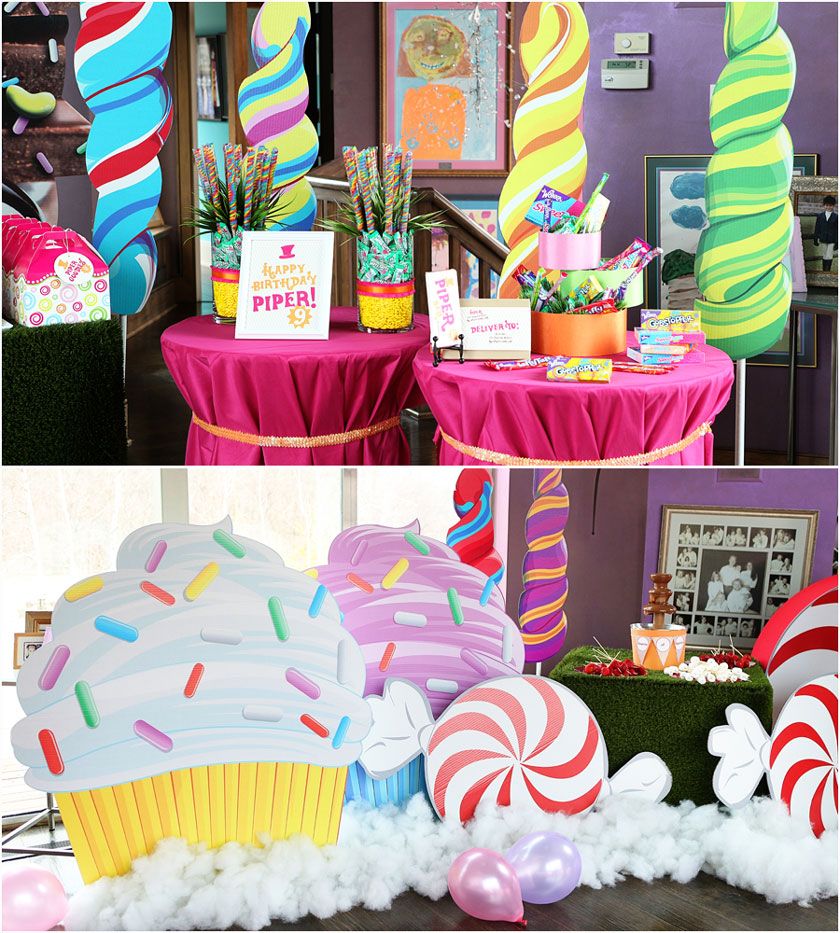 Backdrops Are Cute Could Be Done With Some Cardboard And A So Much Inspiration Can Be Found In This Candyland Wonka Birthday Party Look At The Giant Lollipops Cupcakes And Candy Made Out Of Cardboard