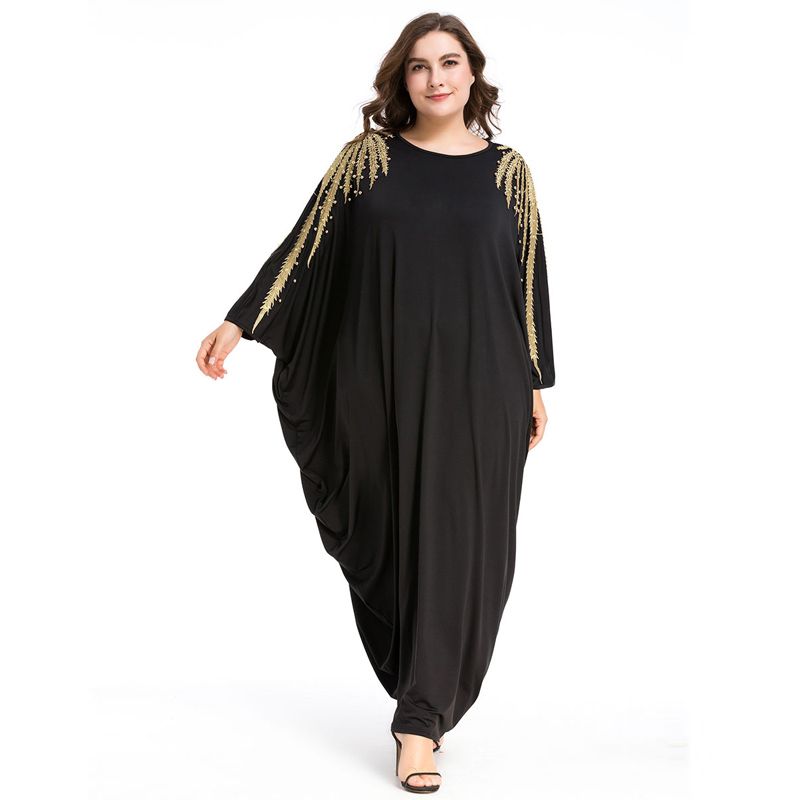 Kimono dress moroccan black and white Long oriental abaya dress with beads and flared sleeves