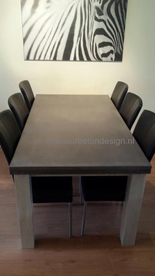 Eettafel met betonnen blad | Wit geschilderd hout met ...