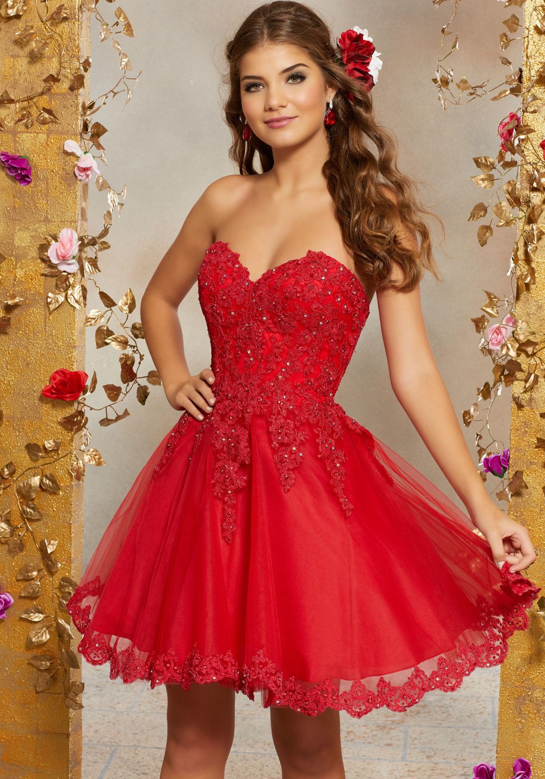 Lace and Tulle Party Dress with Crystal Beading an Lace and Tulle Party Dress with Crystal Beading an