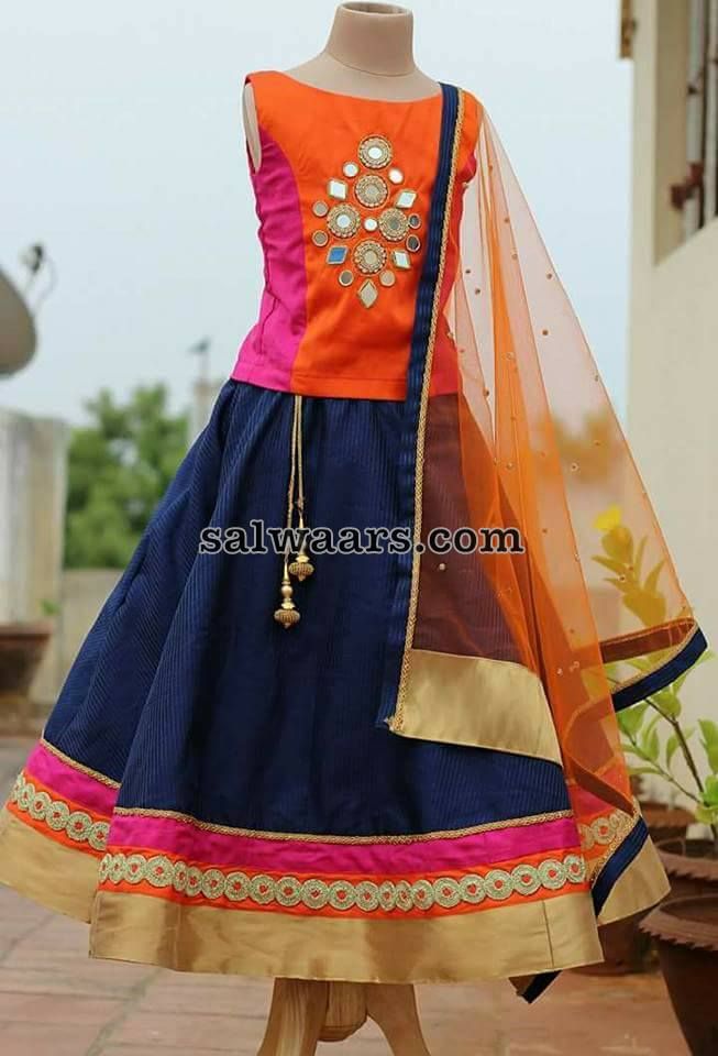 Navy Blue Lehenga Mirror Blouse - Indian Dresses Kids Indian Wear, Kids Ethnic Wear, Kids' Dresses, Indian Dresses, Girls Dresses, Baby Dresses, Matching Dresses, Pakistani Dresses, Kids Dress Wear