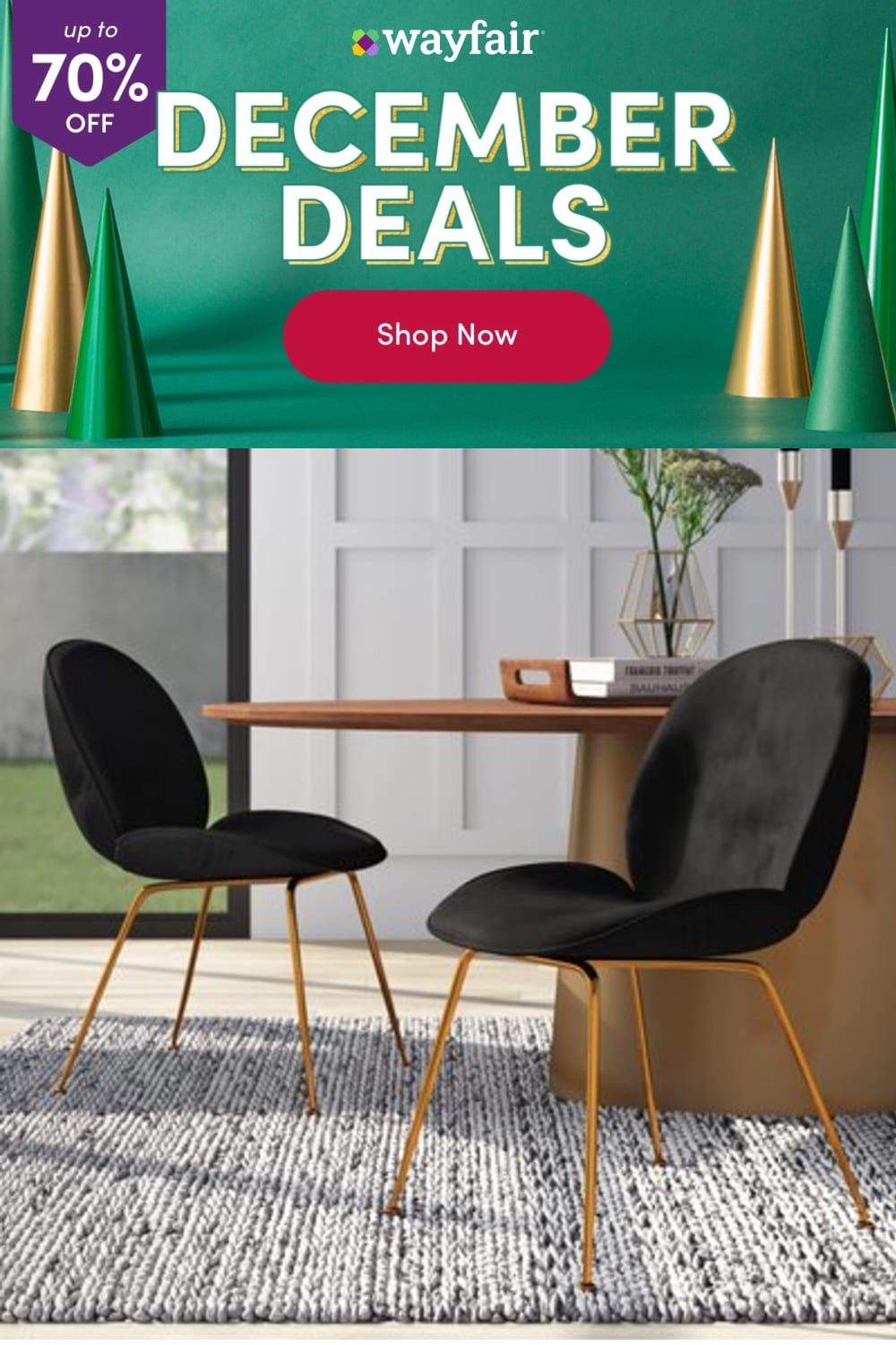 Enjoy a meal or two with the family with these modern dining chairs pulled up to your table. Four tapered and splayed metal legs support the chair with mid-century modern style. The full-back and seat have rounded edges and curved sides to create a modern wingback silhouette. Upholstered in velvet and foam-filled, these dining chairs will be a stylish addition to your dining ensemble. These dining chairs are sold in sets of two and require simple assembly. Upholstery Color: Black, Leg Color: Gol Upholstered Side Chair, Upholstered Fabric, Upholstery, Modern Dining Chairs, Mid Century Modern Style, Oak Wood, Solid Oak, Side Chairs, Square Footage