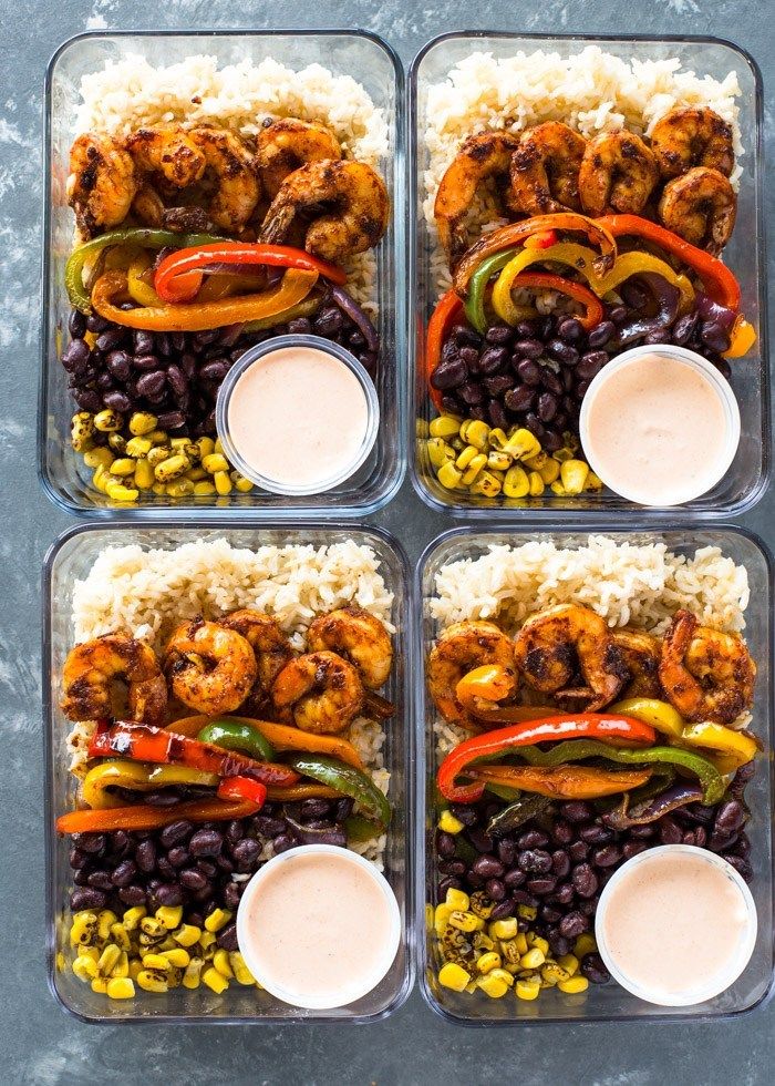 -minute meal prep loaded shrimp burrito bowls