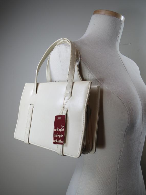 Vintage White Structured Top Handle Hand Bag Vintage White Purse
