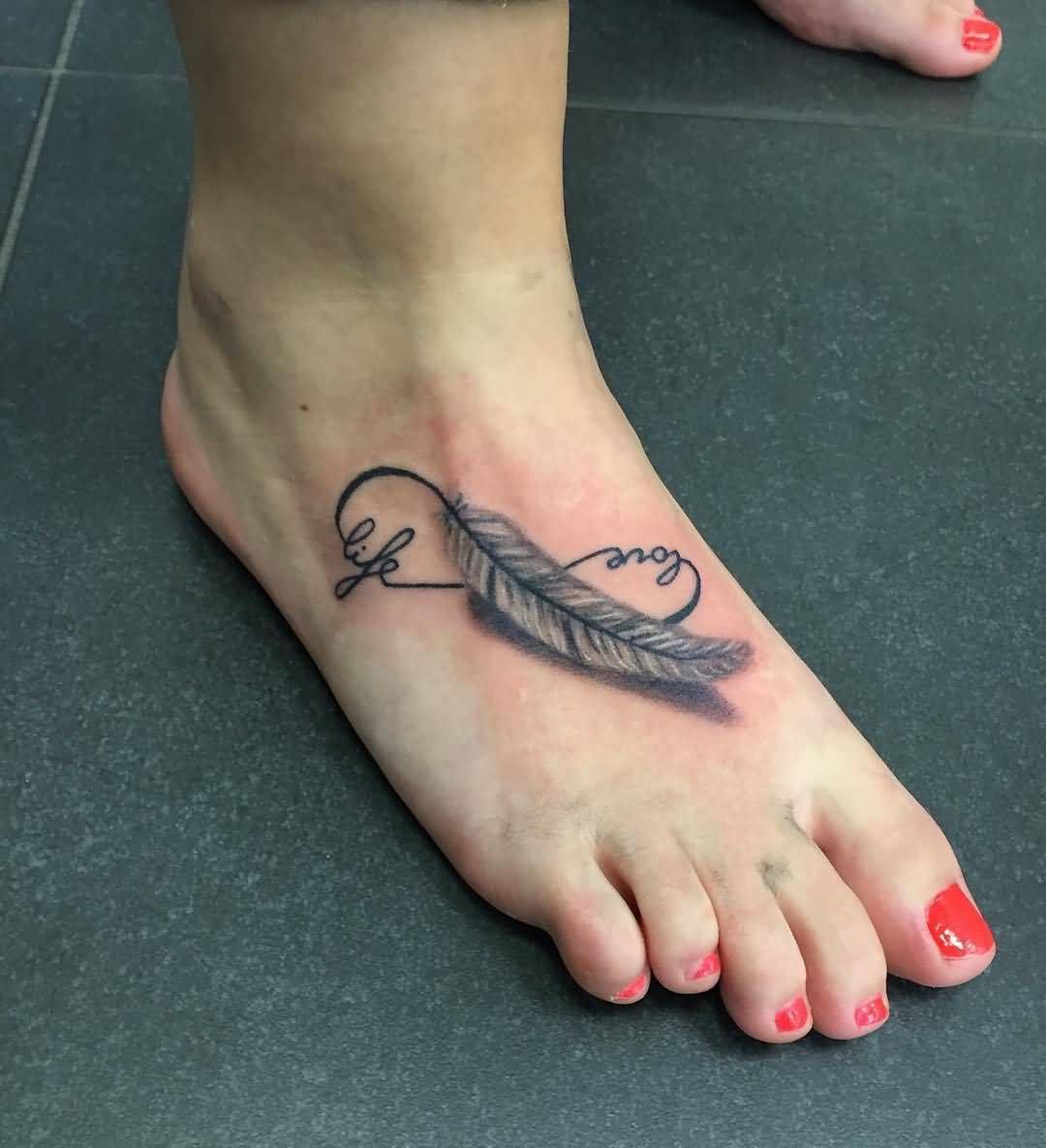 Love Life Infinity Tattoo On Girl Right Foot Infinity