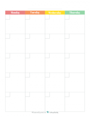 monthly calendar starting with monday