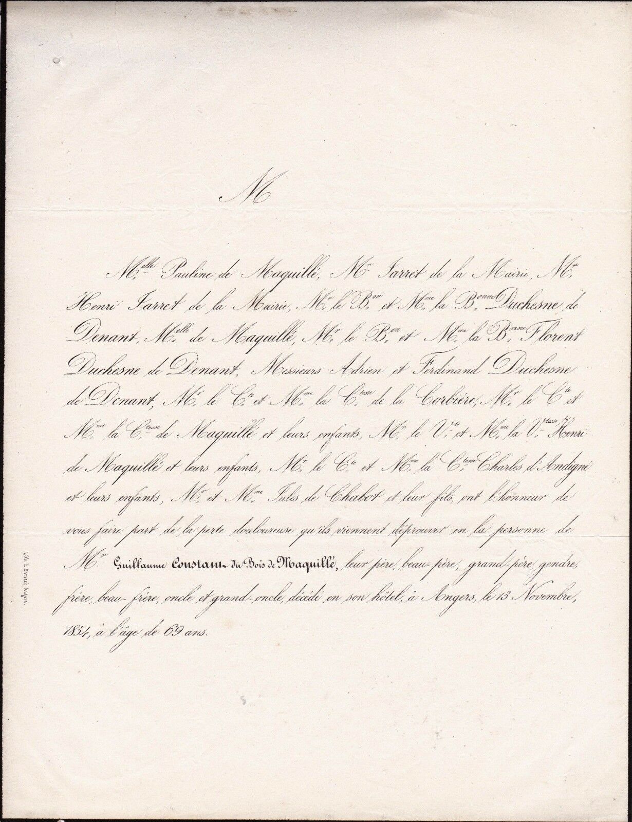 guillaume constant du bois de maquille angers 1854 ebay en 2021 faire part de deces genealogie guillaume