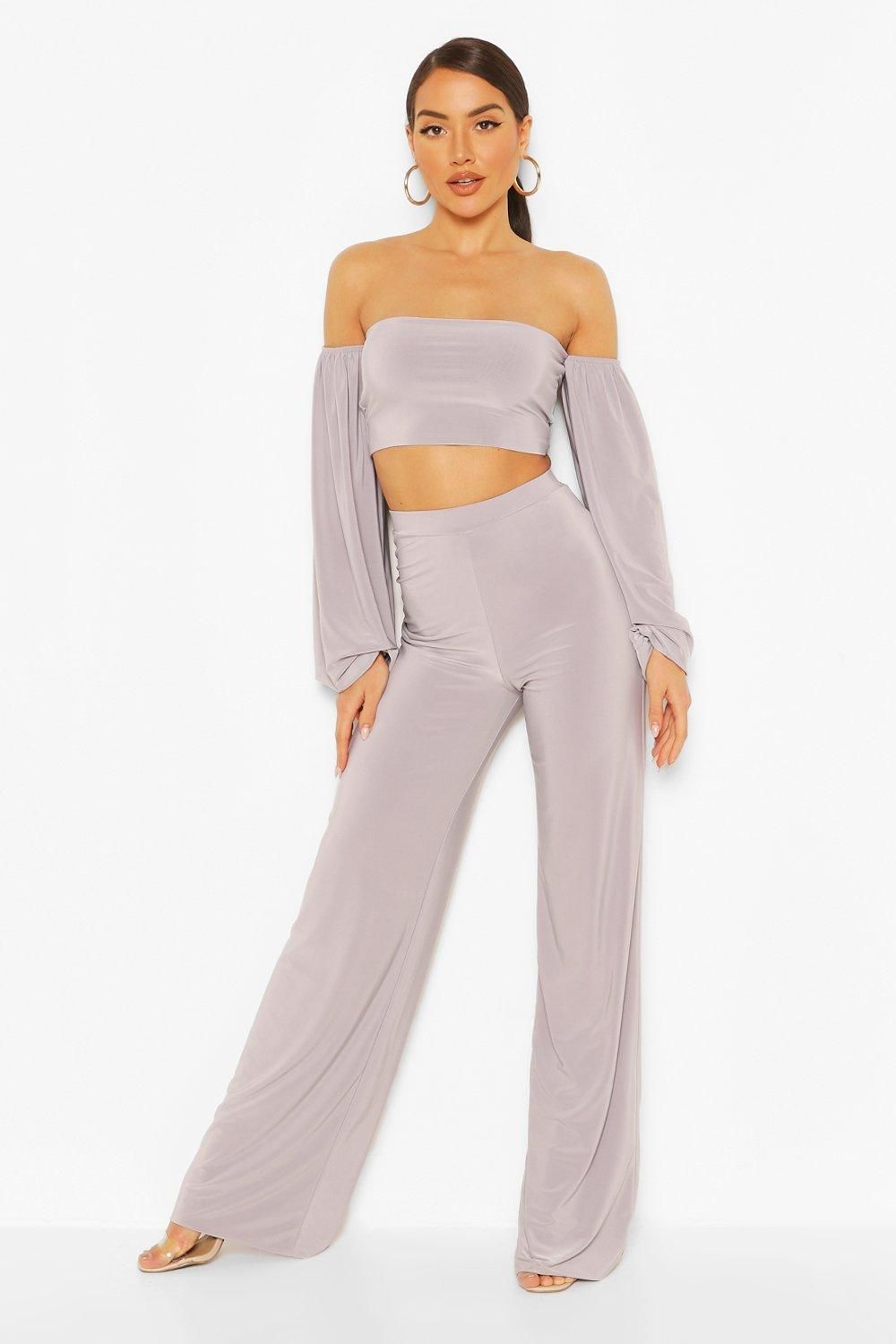 Slinky Volume Sleeve Top & Wide Leg Pants Two-Piece | Wide leg pants ...