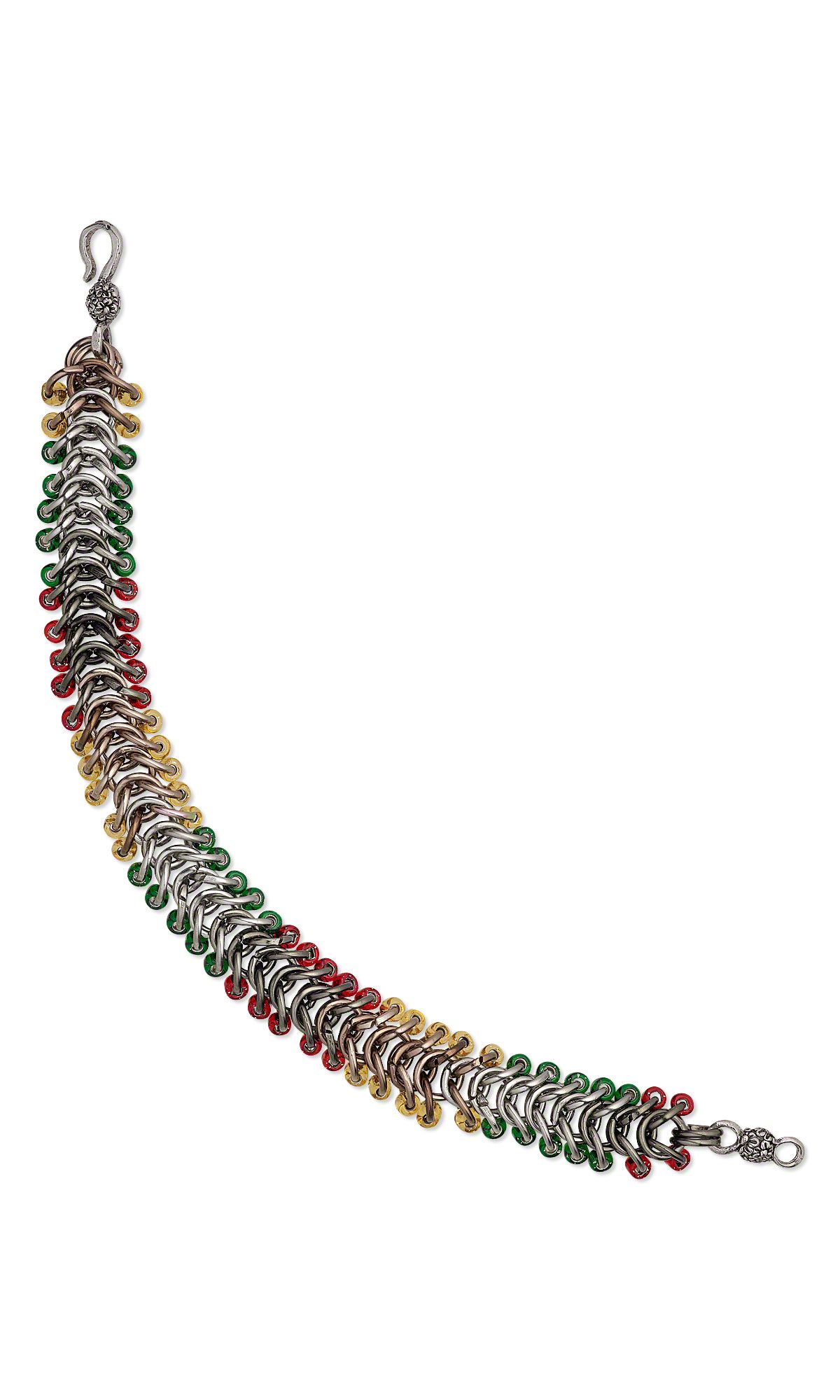Jewelry Design Bracelet with Chainmaille and Seed Beads Fire