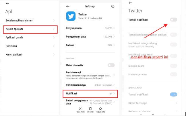 car menghilangkan notifikasi twitter