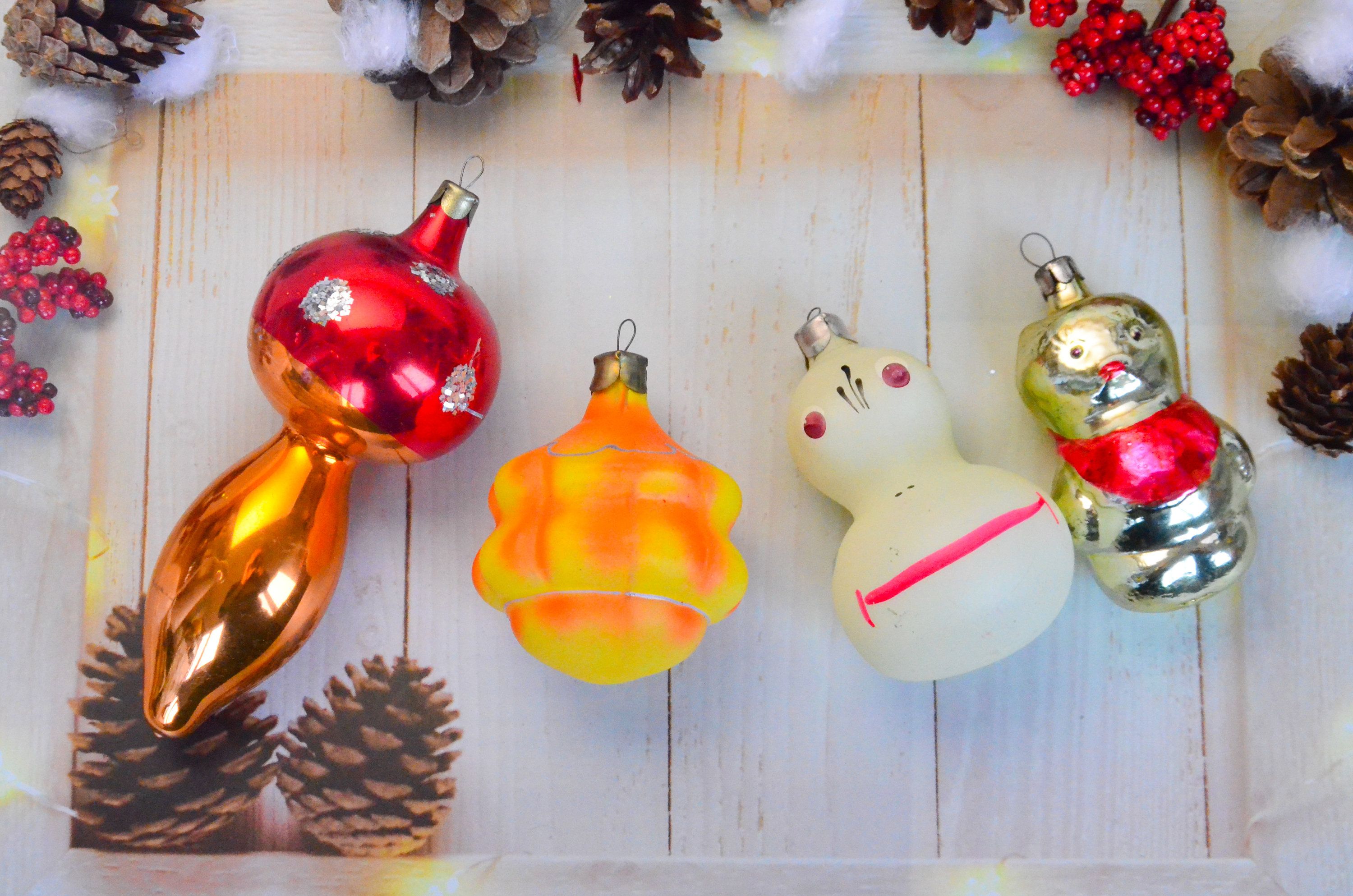 Christmas toy,New Year toy New Year ornaments USSR lot of 4 Glass Christmas ornaments vintage USSR Retro glass ornaments New Year