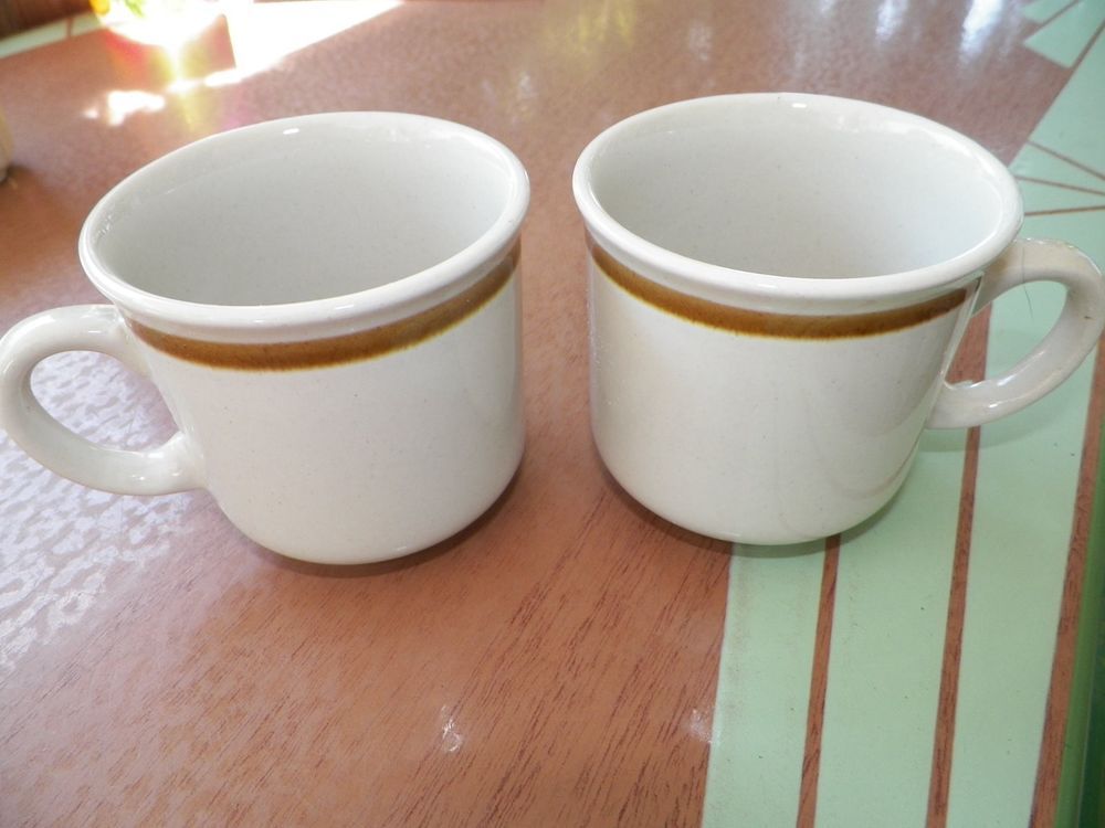 Of Two Stoneware Mugs Beige Set Genuine Coffee Vintage Dark Brown f7gYby6v