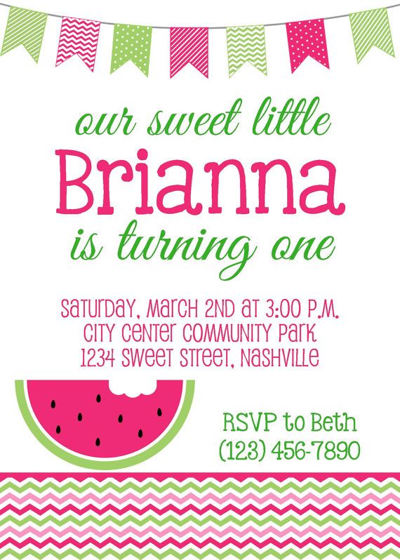 sweet watermelon pink green birthday 5x7 invitation girl diy watermelon invitations