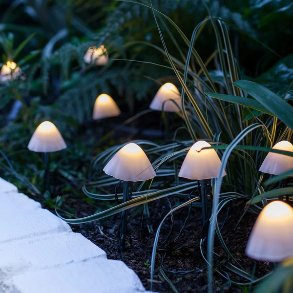 Mini Mushroom Solar Path Lights (Set of 12) | Lights4fun.com Pathway Landscaping, Garden Pathway, Fairy Garden, Shade Garden, Night Garden, Garden Fairy Lights, Solar Lights For Garden, Walkway, Landscaping Ideas