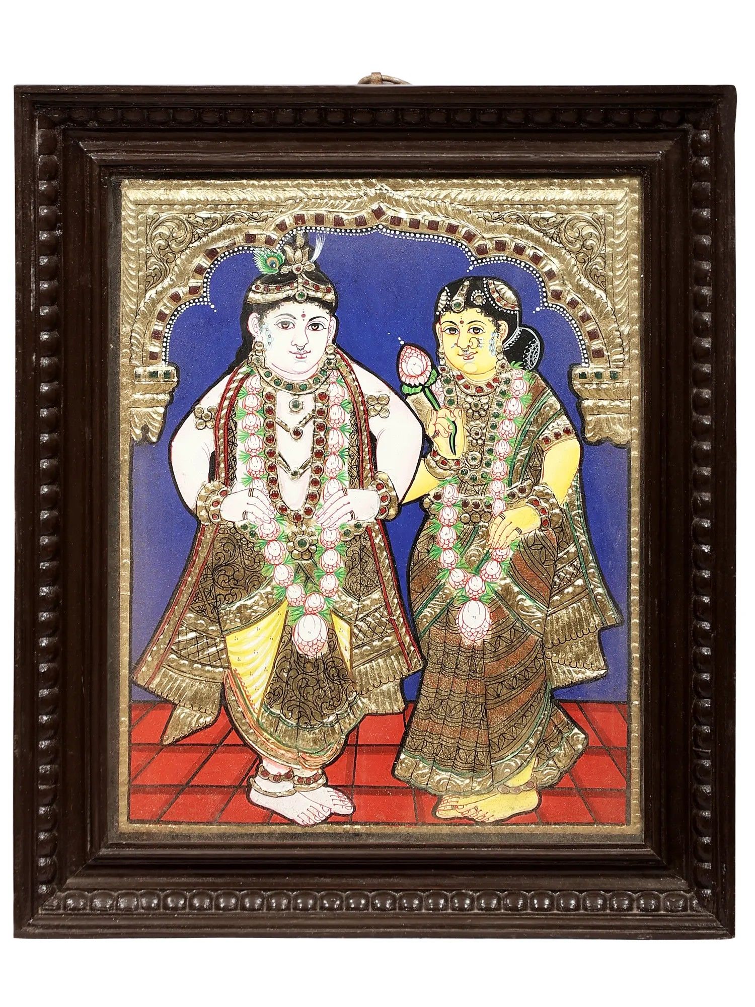 TRADITIONAL COLORS WITH 24 KARAT GOLD - Radha Krishna Tanjore Painting | Traditional Colors With 24K Gold | Teakwood Frame | Gold & Wood | Handmade Thanjavur, Tanjore Painting, Vedic, Gold Wood, India Art, Art Forms, 24k Gold, Krishna, Karat