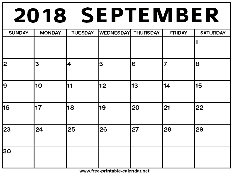 2018 september calendar printable