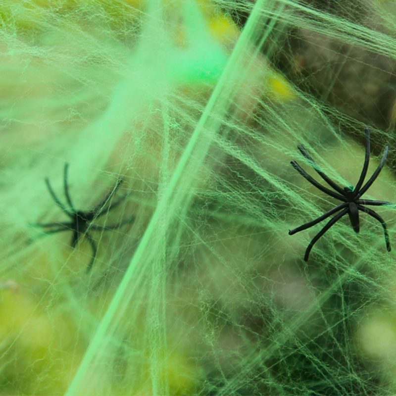 Halloween Spider Web with 4 Black Spider Stretchable Cobweb Party Decoration
