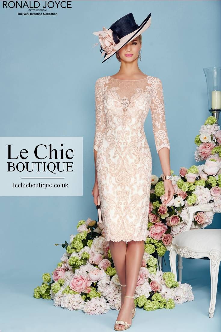 Ronald Joyce Veni Infantino Le Chic Boutique Luxury Pink Lace Mother Of Bride Dress Beading Jacket Chiffon Coat Knee Length