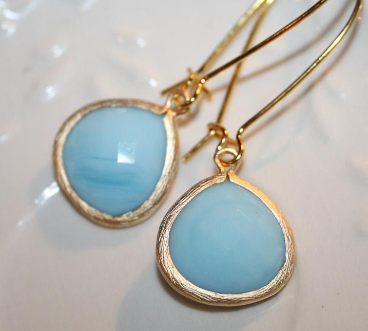 Pale Blue Faceted Glass Dangle Earrings