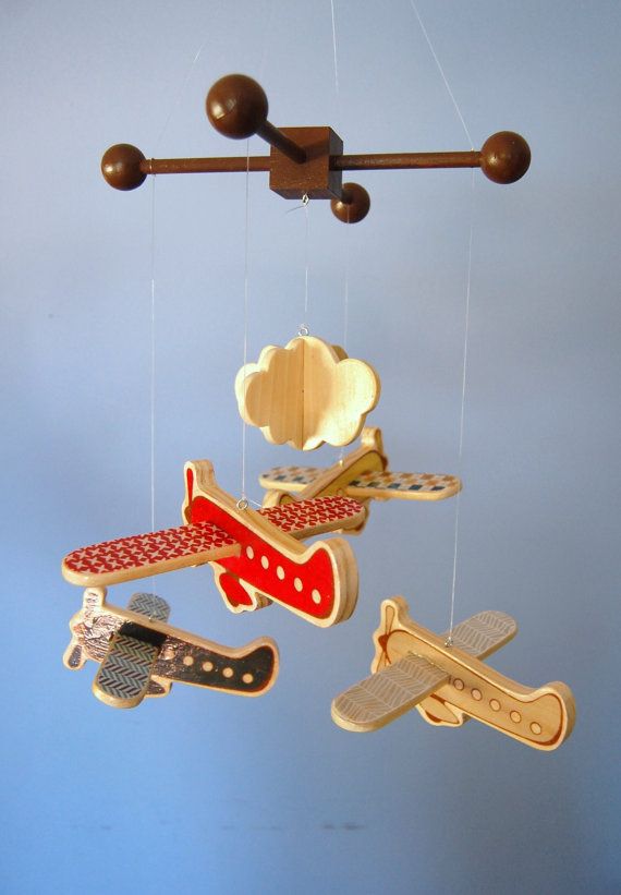 Baby Mobile Modern Airplane Thoughts Of Martin Baby Mobile Airplane To Coordinate With The Land Of Nod Come Fly Me Crib Bedding On Etsy 90 00