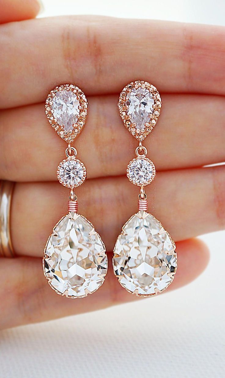 Swarovski Crystal Rose Gold Bridal Earrings from EarringsNation Wedding Earrings...