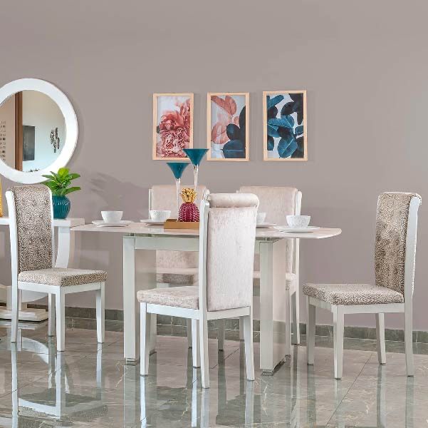 Comedor base estructura elaborada 100% en madera de roble con acabado semimate color Natural con Beige, tapizado en tela tipo Lino de alta durabilidad y suave al tacto. Incluye 6 sillas. Dining Chairs, Dining Table, Color Natural, Beige, Furniture, Home Decor, Tela, Design Concepts, Oak Tree