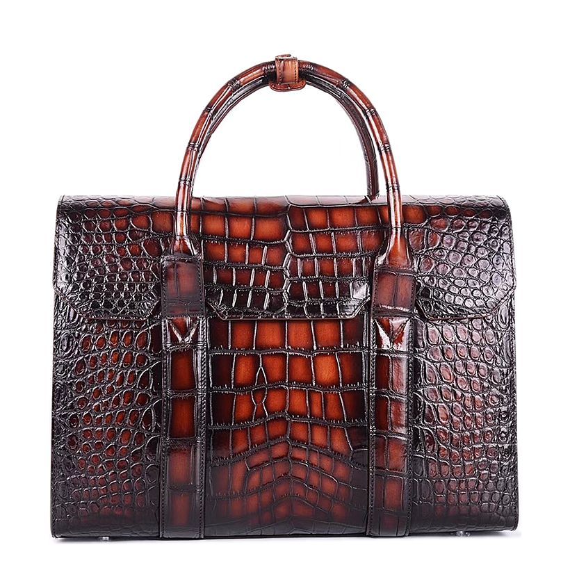 Mens Alligator Leather Briefcase Messenger Bag Business