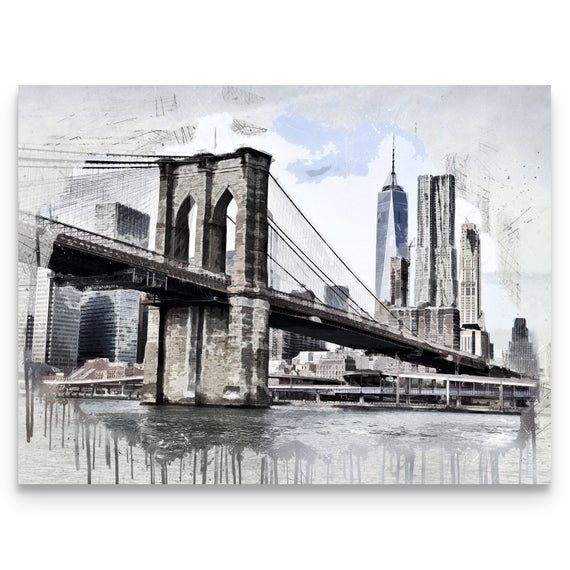 Canvas Wall Art High Quality Canvas Print Sizes 11x14 16x20 18x24 24x36 Hanging Hardware Included Lookin New York Art Bridge Painting Brooklyn Bridge