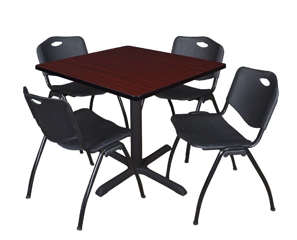 Black Mahogany & 4 Restaurant Stack Chairs Cain 30 Square Breakroom Table Black Mahogany & 4 Restaurant Stack Chairs Cain 30 Square Breakroom Table
