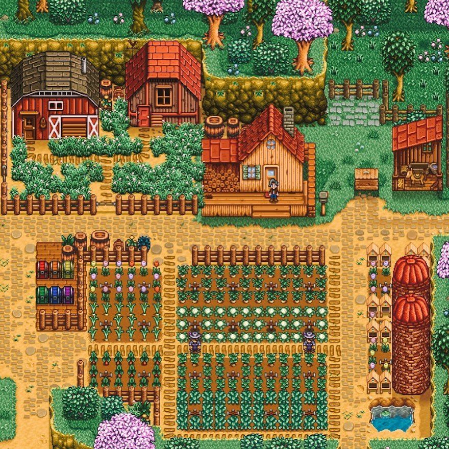 Laura on Instagram: “I started recording a speed build of a four corner farm last night. I’m trying to decide if I want to stick with just background music or…” Stardew Farms, Stardew Valley Farms, The Sims, Sims 4, Stardew Valley Layout, Stardew Valley Tips, Farm Layout, Mundo Dos Games, I'm Still Here