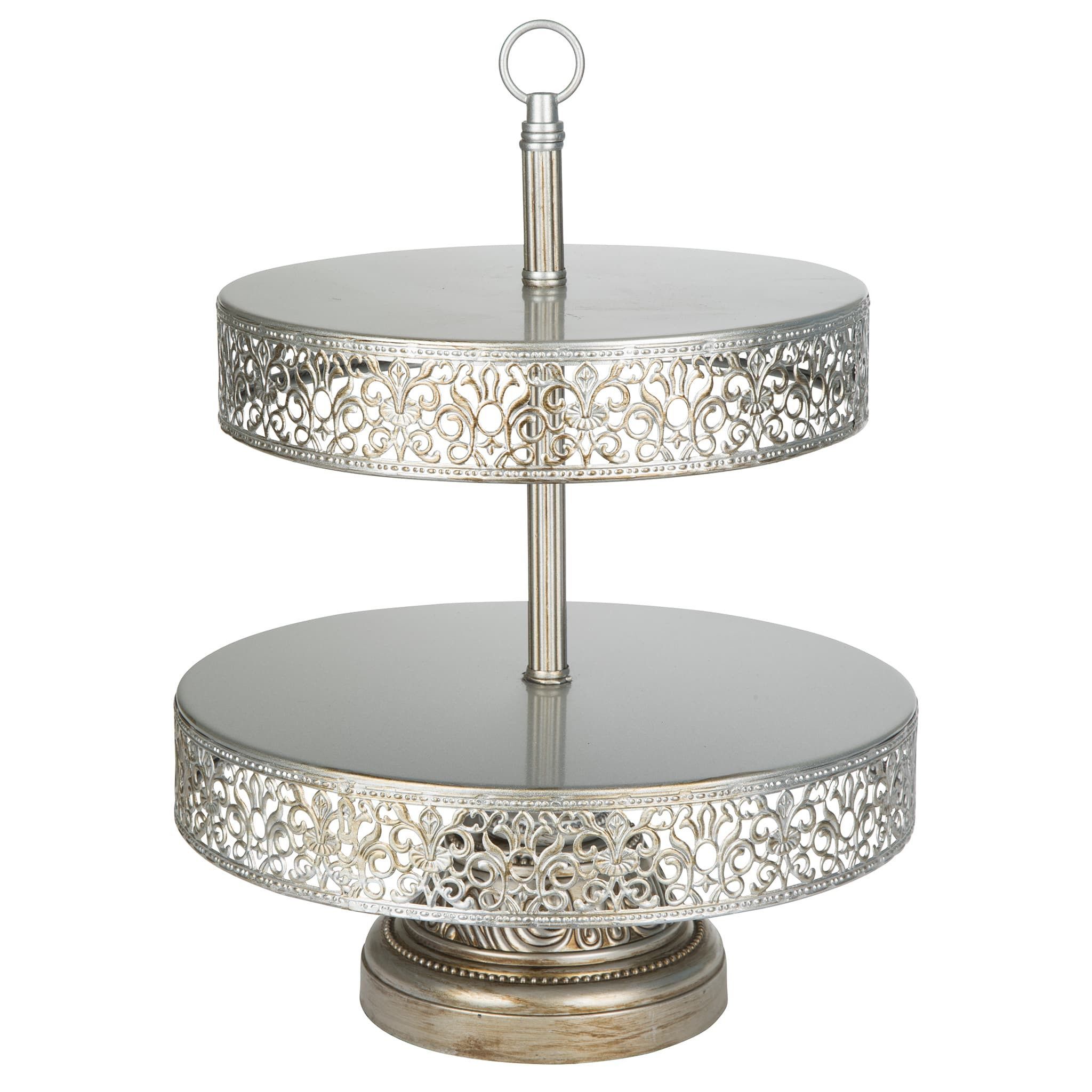 2Tier Reversible Dessert Stand Silver Victoria Collection