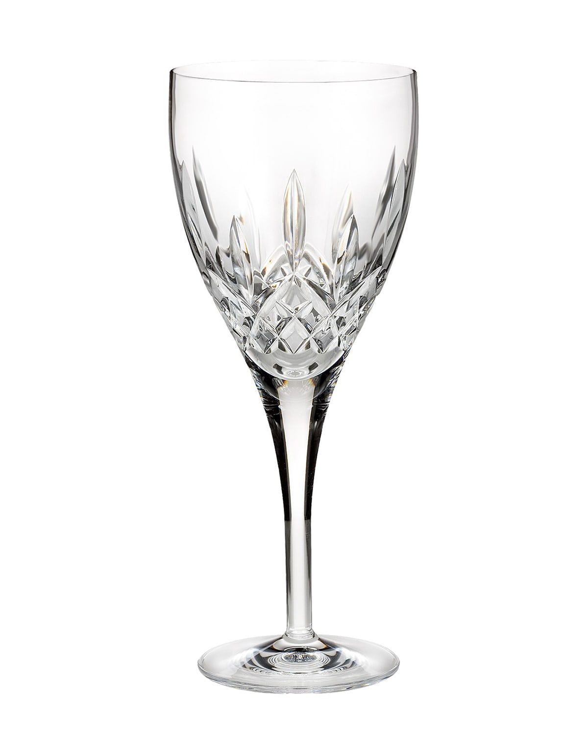 Clear crystal. Handcrafted with wedge diamond cuts and a pulled stem. Hand wash. Holds 11 ounces. Imported. Lismore, Horchow, Waterford Crystal, Bar Tools, Drinkware, Clear Crystal, Nouveau, Wine Glass, Diamond Cuts