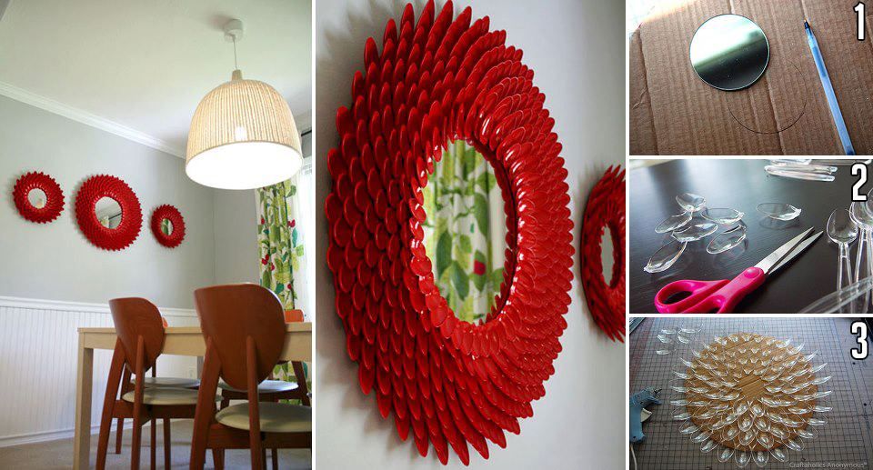 colher - * Decoração / Reciclagem -Ideias para decorar sua casa com material reciclado - #diy #dicas #ideias #façavocemesma #diycrafts #dicasdedecoração #artesanato #arteempapel #decoração #decoraçãodecasa #organization #organização #organizationideas #decor #gavetas #ideiascriativas #blogging #decoraçãoreciclável #materiaisreciclavel #decoraçãocommateriaisreciclavel #colherdeplástico Plastic Spoon Mirror, Plastic Spoon Crafts, Plastic Spoons, Plastic Trough, Spoons Diy, Plastic Art, Diy Home Crafts, Crafts To Make, Fun Crafts