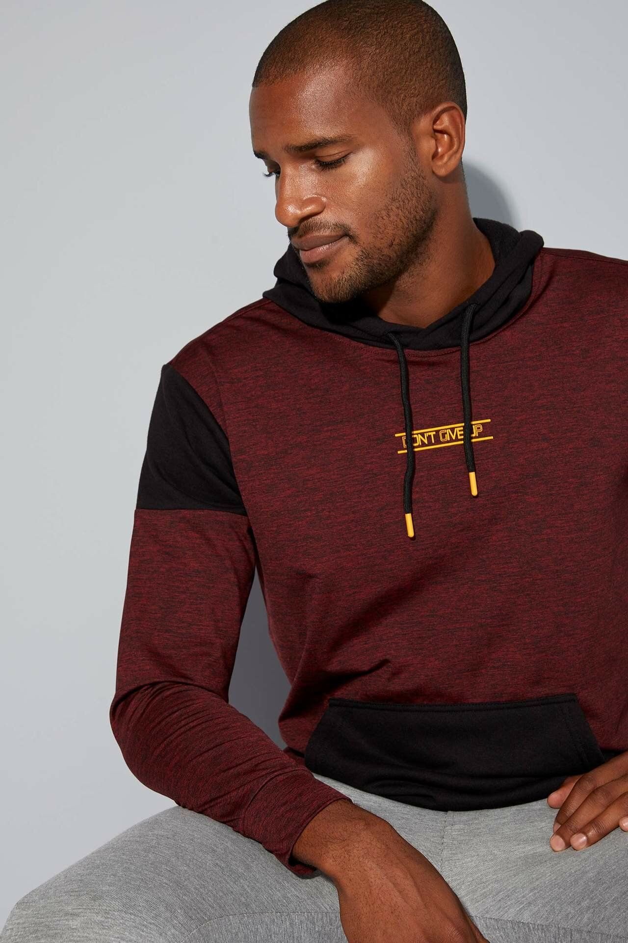Bordo Erkek Kapusonlu Sporcu Sweatshirt 1061305 Defacto Kapusonlu Erkek Moda Moda