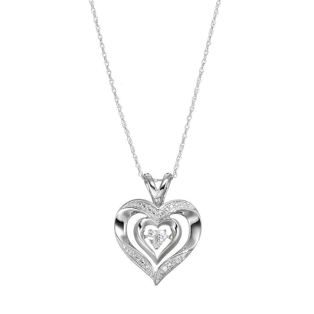 Sterling Silver Lab-Created White Sapphire Heart Pendant Necklace in ...