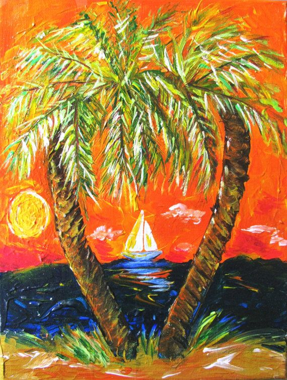 Hearts of Palm Tropical Painting Acrylic on by TropicalGraffiti, 50.00
