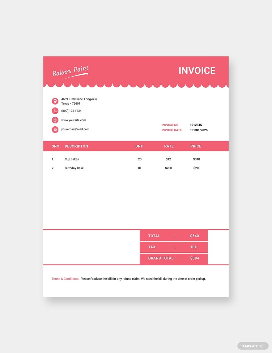 Bakery Invoice Template [Free PDF] PSD Illustrator Invoice