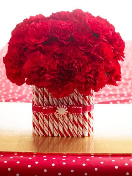 red carnations Vase decor white ball cap