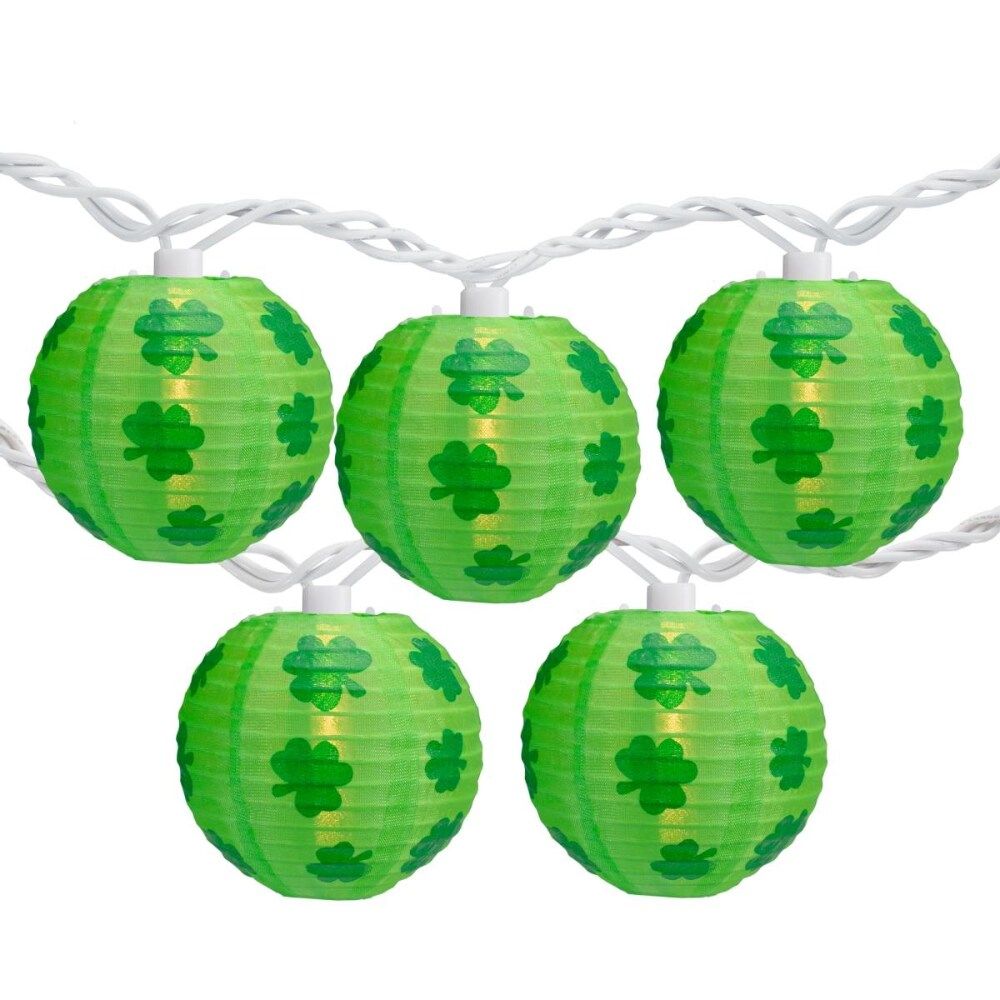 Illuminate your canopy patio indoor or any outdoor space with this strand of paper lantern lights This strand of clear mini lights have green paper lantern shade with darker green shamrock designs These lights will be the perfect addition to your St Patrick s day celebration or simply a fun addition to your home decor Features . Super bright bulbs. UL certified and approved for indoor or outdoor use. If one bulb burns out the rest will stay lit. Comes with replacement bulbs and spare fuses. Cont Paper Lantern Lights, Paper Lanterns, Holiday Lights, Holiday Decor, Outdoor Light Bulbs, Incandescent Light Bulb, Green Paper, Patio Lighting, Modern Holiday
