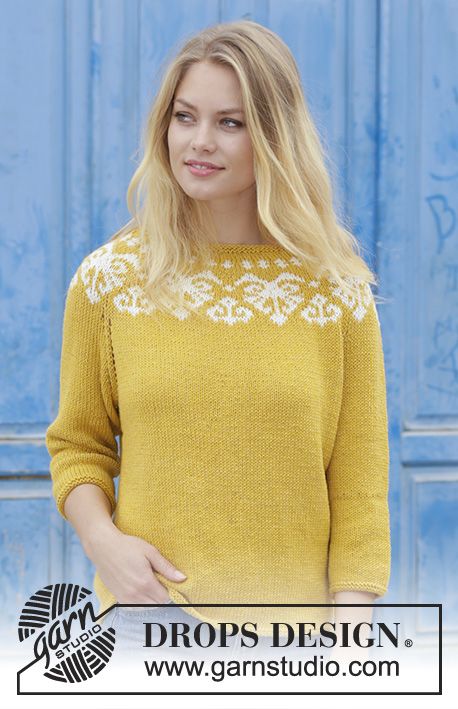 Genser med rundfelling, flerfarget norsk mønster og ¾ ermer Golden Heart DROPS 187 12 Free knitting patterns by