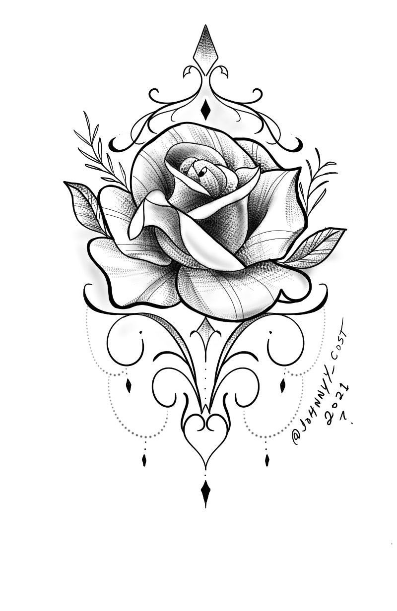 Rose Drawing Tattoo, Tattoo Outline Drawing, Flower Tattoo Drawings, Tattoo Design Drawings, Rose Tattoo Stencil, Tattoo Stencil Designs, Rose Stencil, Name Tattoo Designs, Flower Stencil