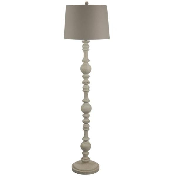 Dsi Lighting 61 In Shabby White Floor Lamp With Gray Round Shade Ds18616 The Home Depot Grey Round Lamp Shade, How To Add Lamp Shade Floor