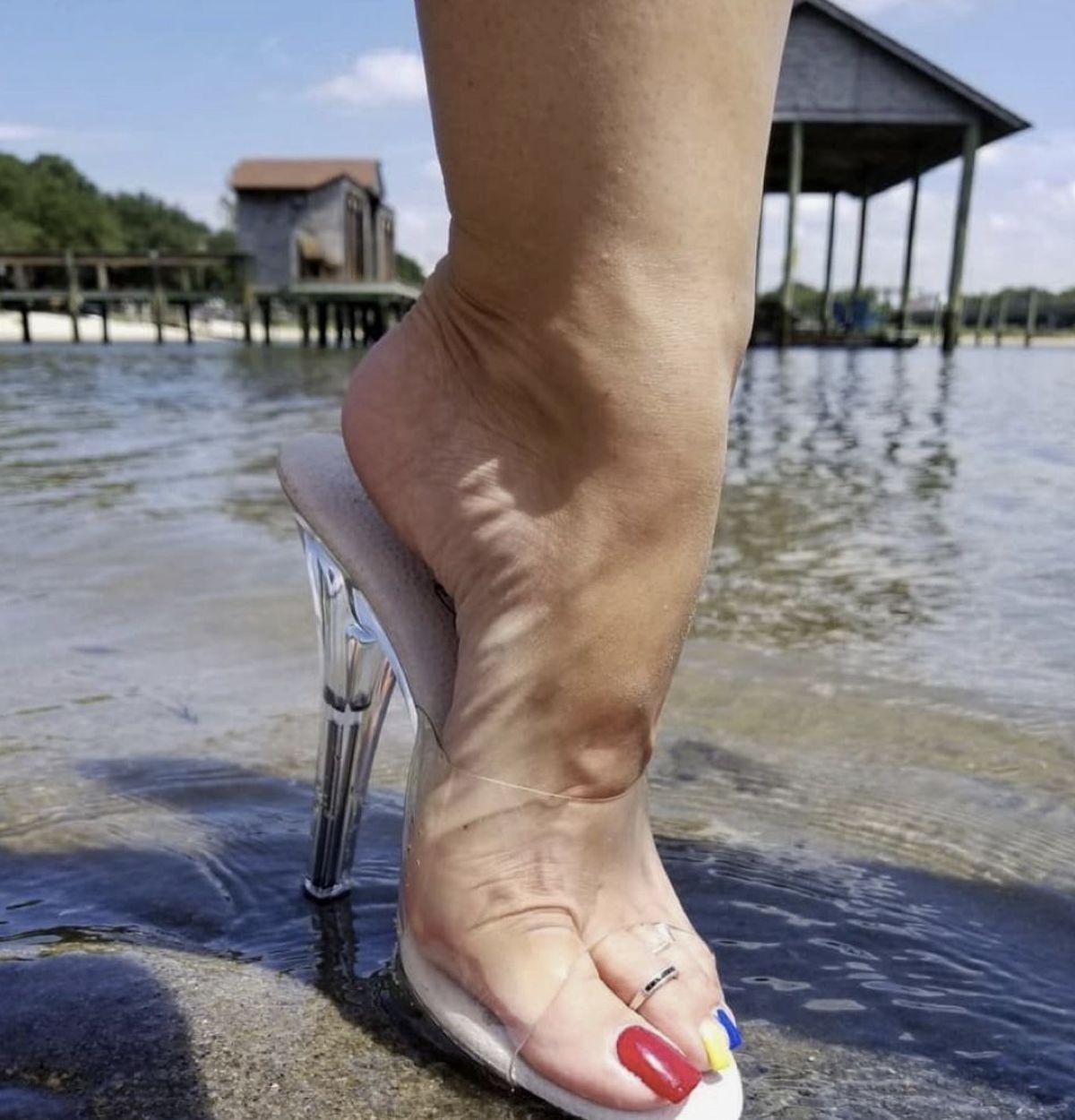 clear heels black sole