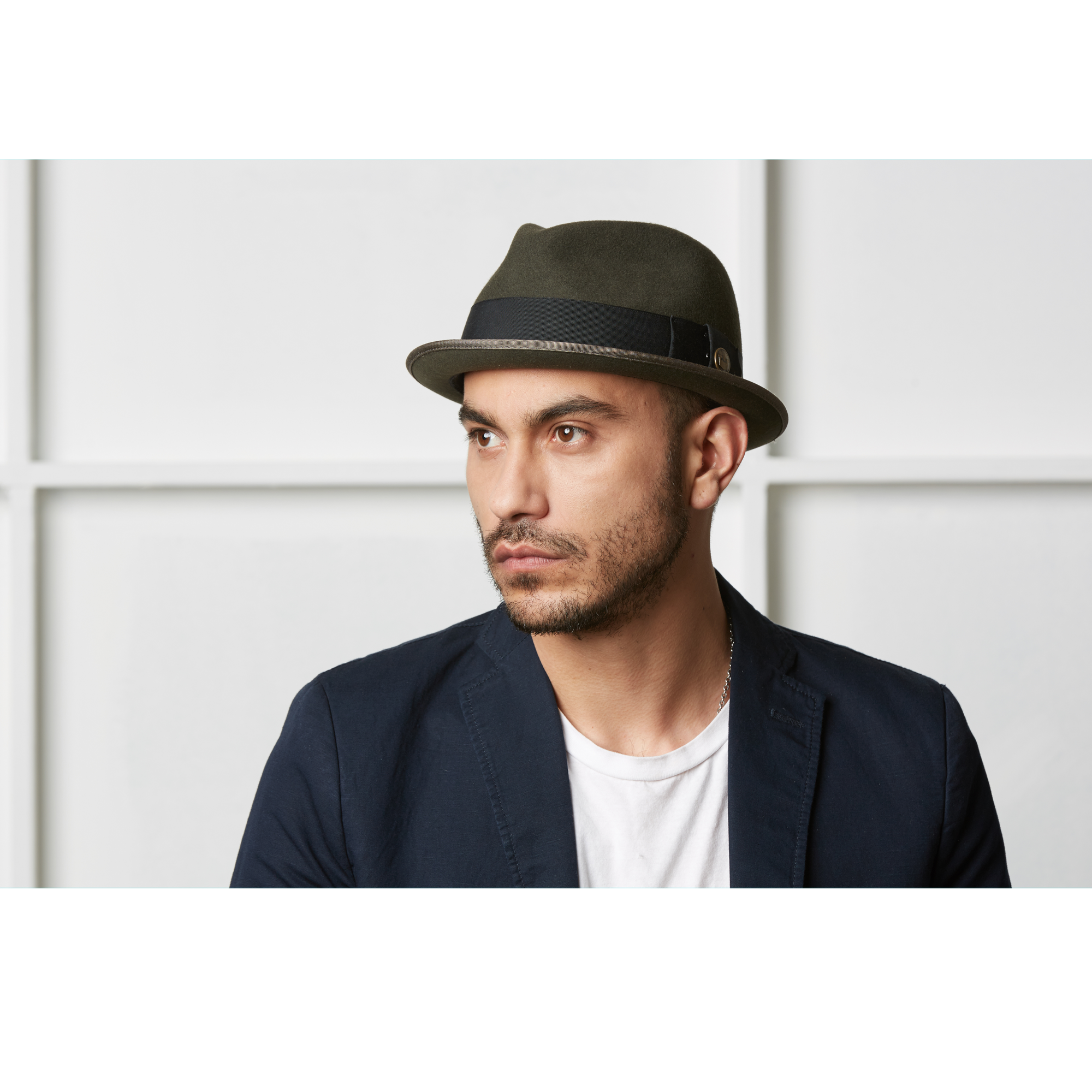 Unisex Classic Trilby Hat Wide Brim Floppy Fedora Hat with Blue Ribbon Decorate Jazz Cap